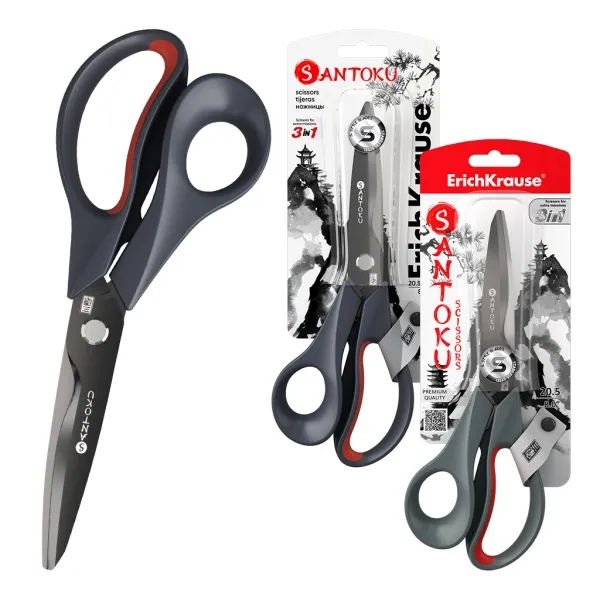 Erichkrause Santoku Multifuncional 3 En 1 Tijeras 20.5Cm - Permite Cortar Facilmente Cordeles, Cuerdas, Alambres Y Tallos De Plantas - Cortaalambres Incorporado - Color Gris/Rojo