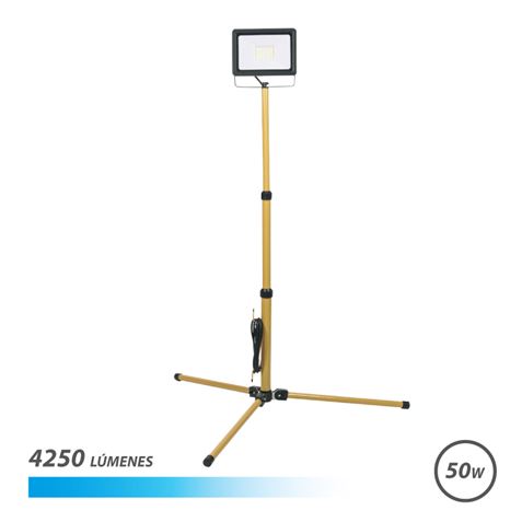 Elbat Foco Led Con Tripode 50W - 4250 Lumenes - 6500K Luz Fria - Cable De 3M - Ip65 Para Uso En Exterior