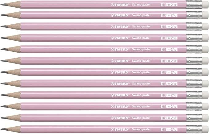 Stabilo Swano Lapiz Grafito Con Goma Pastel Rosa -12U-