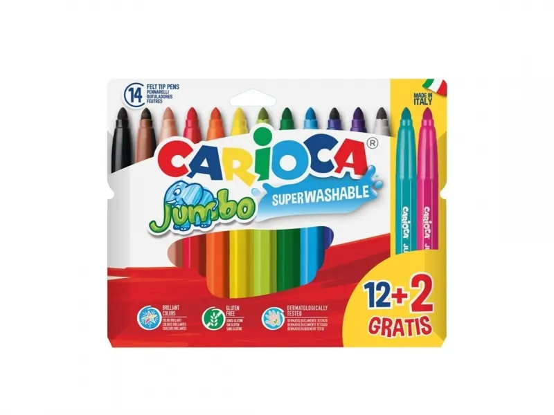 Carioca Rotuladores Jumbo Super Lavables Estuche 12+2 Unidades Gratis