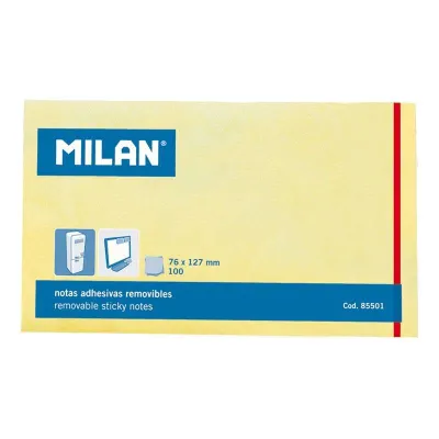 Milan Bloc de 100 Notas Adhesivas Removibles 76mm x 127mm Color Amarillo Claro