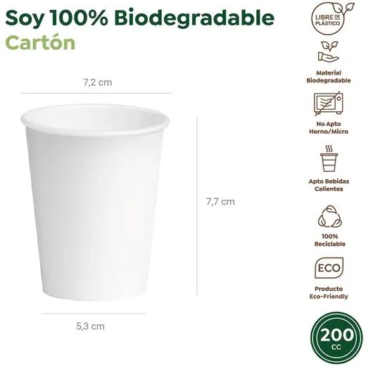 Vaso Cartón Biodegradable 200Cc Blanco Pack 25 Ud
