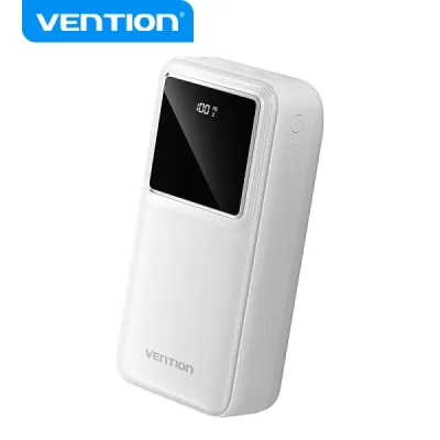 Vention Powerbank 30000mAh, Carga Rápida 22.5W, USB-C/USB-A/Micro-USB, Pantalla LED, Blanco