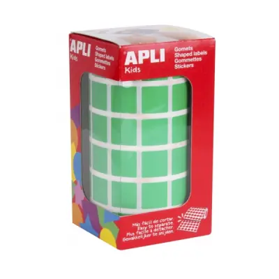 Apli Rollo de 2.832 Gomets Cuadrados 15 x 15mm Adhesivo Permanente Verde