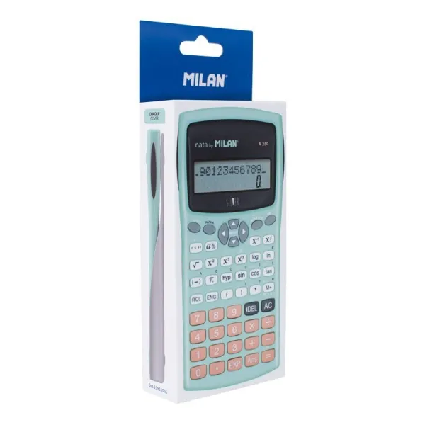 Milan M240 Calculadora Científica 10+2 Dígitos, Pantalla de 2 Líneas, 240 Funciones, Turquesa