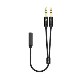 AISENS Cable Adaptador Audio Jack 3.5mm 4 Pines a 2x Jack 3.5mm 3 Pines, Negro, 25cm