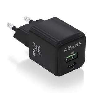Aisens Cargador Gan 25W USB-C PD3.0 QC4.0 y USB-A QC3.0 Color Negro