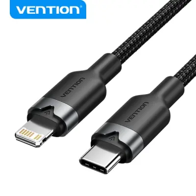 Vention Cable de Carga USB-C a Lightning Aluminio Trenzado 480Mbps 3A 27W Negro