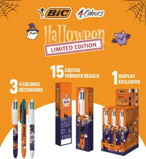 Bic 4 Colours Halloween Expositor con 15 Bolígrafos Retráctiles - Punta Media 1.0mm