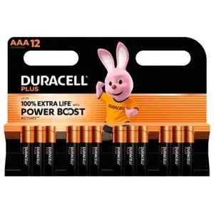 Duracell Pilas Alcalinas AAA LR03 Plus Power Boost 1.5V Blister 12 Unidades