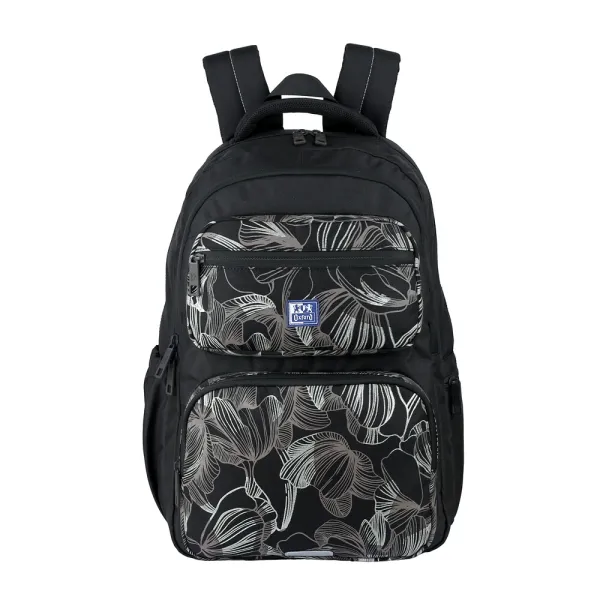 Oxford Dream Tech Floral Print Mochila Escolar 25L - 2 Compartimentos Y 10 Bolsillos - Espalda Ergonomica Transpirable - Asas Acolchadas Y Ajustables - Compartimento Para Portatil - Color Negro