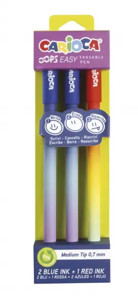Carioca Oops Easy Pack de 3 Bolígrafos Borrables Ø 0.7mm Tinta Termo Sensible