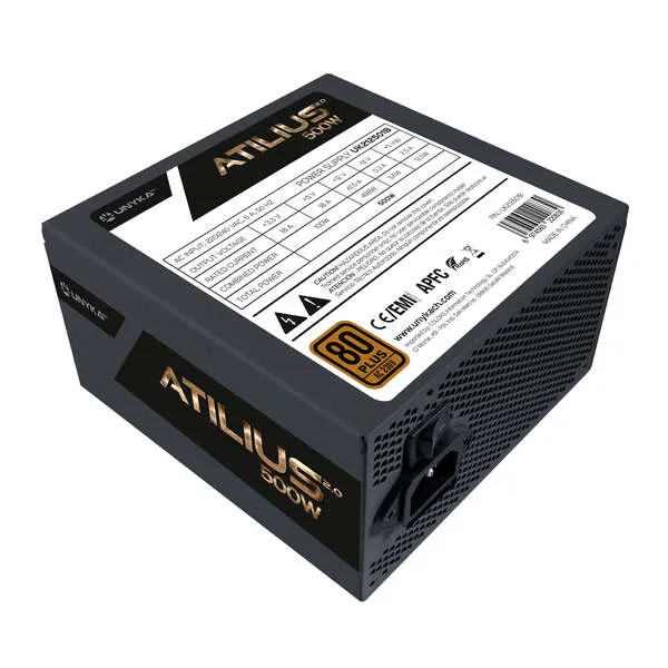 Unyka ATX UK212501 Atilius 2.0 Black 500W APFC 80+ Bronze Ventilador 120mm Silencioso