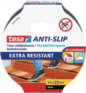 Tesa Cinta Adhesiva Antideslizante 25mm x 5m - Fuerte y Duradera - Color Negro