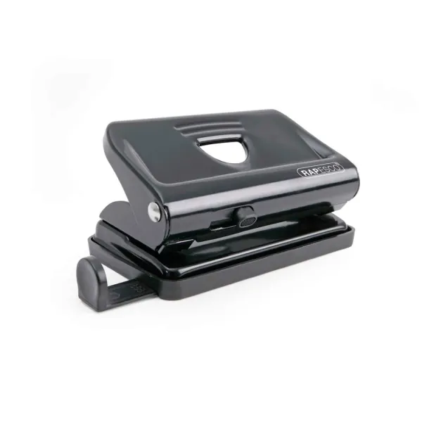 Rapesco 810 Taladro Perforador Metalico - Hasta 12 Hojas - Marcas De Formato - Facil Vaciado - Color Negro