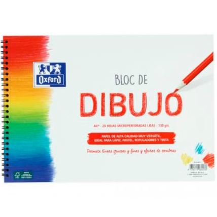 Oxford Bloc Dibujo Escolar T/ Blanda Espiral 20H 130Gr A4+ Liso Blanco