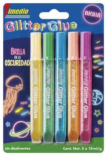 Imedio Adhesivo Glitter Glue Brilla En La Oscuridad Tubo 10Ml Blíster 5 C/Surtidos