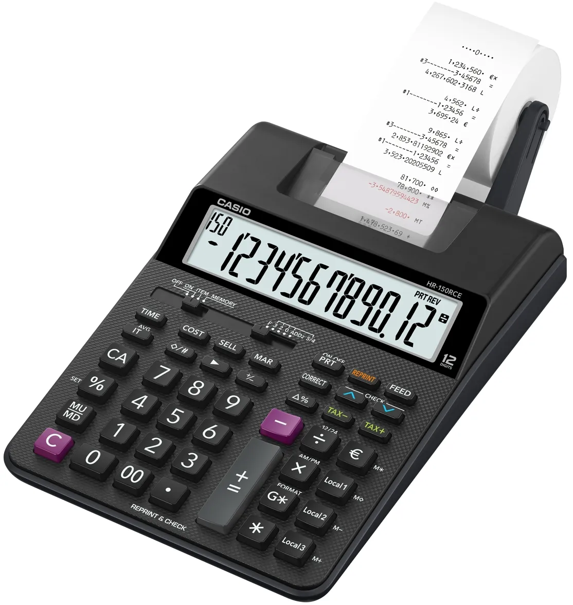 CASIO CALCULADORA DE OFICINA CON IMPRESORA HR-150RCE 12 DÍGITOS NEGRO