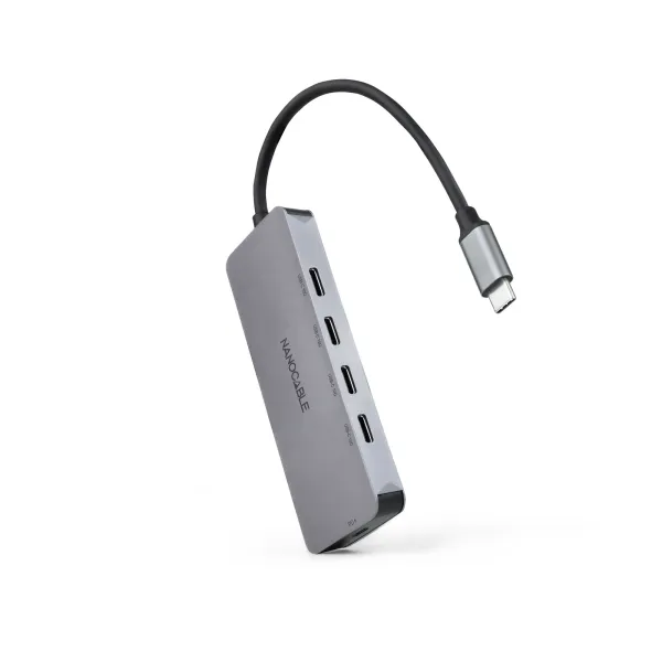 Nanocable Hub Usb-C 3.2 Con 4X Puertos Usb-C 3.2 + 1 Puerto Usb-C Pd 100W - Velocidad De Transferencia De Hasta 10Gbps - Cable De 0.10M