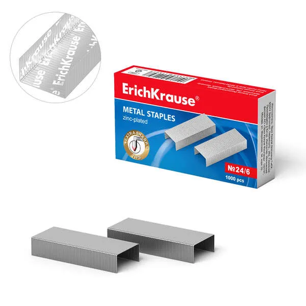 Erichkrause Caja De 1000 Grapas 24/6 Galvanizadas - Alambre De Acero - Alta Calidad - Resistente A La Corrosion