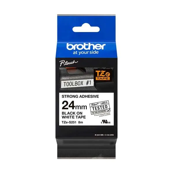 Brother Cinta Rotuladora Laminada Super Adhesiva Texto Negro Sobre Blanco