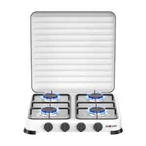 Muvip Cocina de Gas 4 Fuegos con Tapa Protectora y Superficie Esmaltada - 47.8x47.8x60cm - Blanco