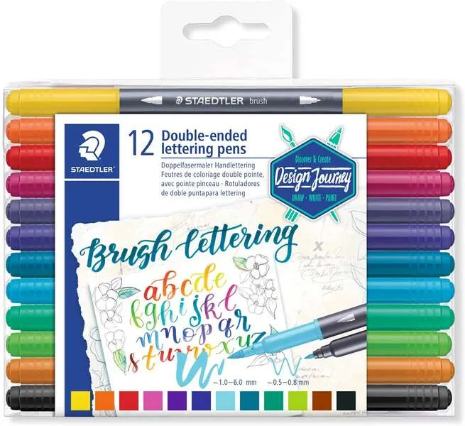Staedtler Rotuladores Brush Lettering Doble Punta Fina/Pincel Estuche 12 Ud