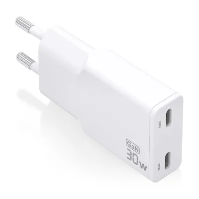 Aisens Cargador GaN Ultra Delgado 30W - 2xUSB-C PD3.0 QC4.0 - Blanco