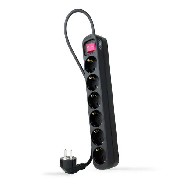 Nanocable Regleta De Proteccion Con 6 Shuckos - Cable De 1.40M - Interruptor On/Off - Color Negro