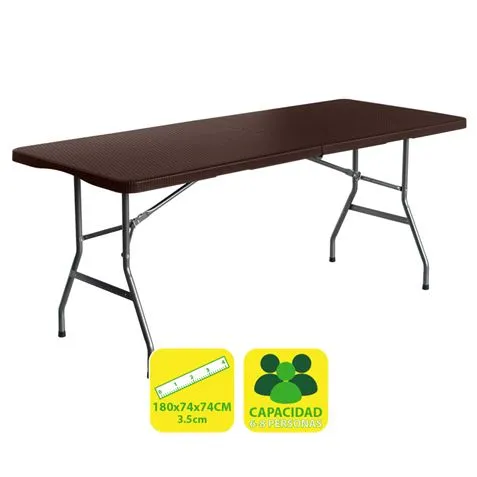 Sungarden Mesa De Resina Plegable Efecto Ratan 180X74X74Cm 3.5Cm - Color Marron