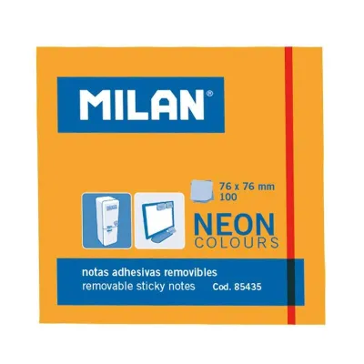 Milan Bloc De 100 Notas Adhesivas - Removibles - 76Mm X 76Mm - Color Naranja Neon