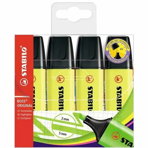 Stabilo Marcador Fluorescente Boss Original Amarillo Blíster 4 Ud
