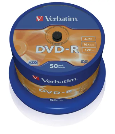 Verbatim DVD-R 4.7GB 16X 50 Pack Spindle Superficie Mate Plata