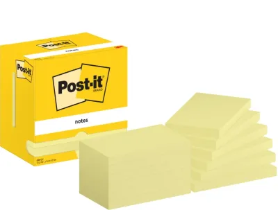 Post-it Pack de 12 Blocs de 100 Notas Adhesivas Reposicionables 76x127mm Amarillo Claro
