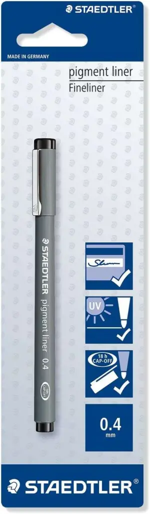 Staedtler Pigment Liner 308 - Rotulador Calibrado 0.4mm Punta Metal Negra