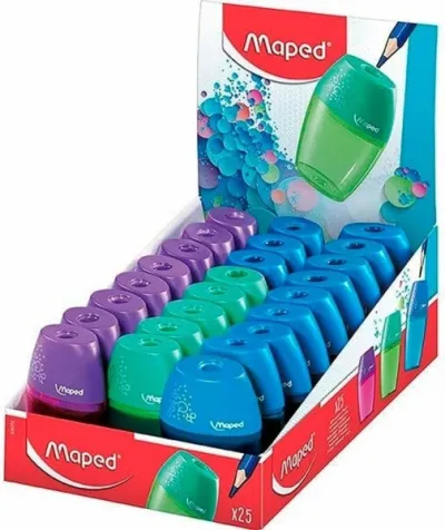 Maped Sacapuntas Ergonomico de 1 Orificio con Depósito de Gran Capacidad - Colores Surtidos