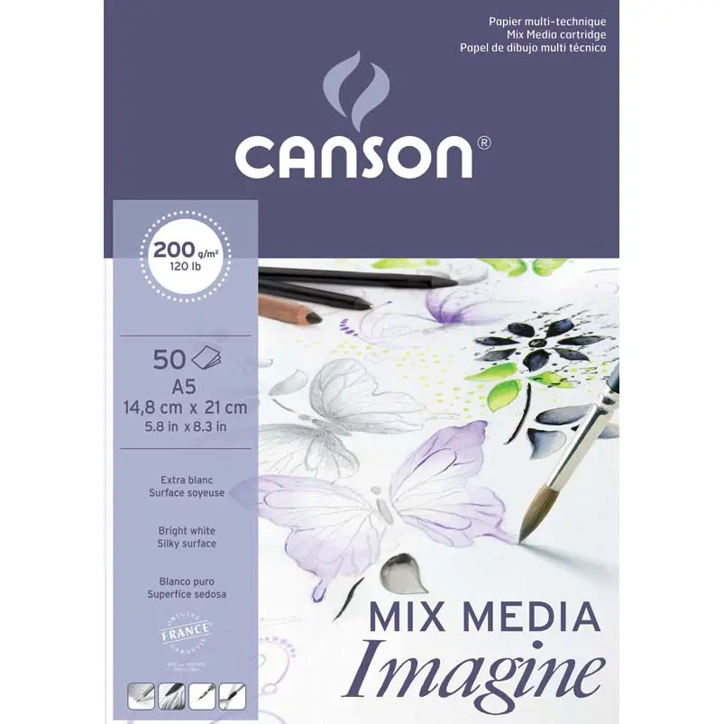 Canson Imagine Bloc Encolado 50 Hojas A3 200g Grano Fino Color Blanco 29.7x42cm