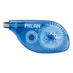 Milan Cinta Correctora 5mm x 8m - Corrección en Seco - Punta Rotativa 180º - Cuerpo Azul Transparente
