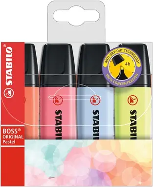 Stabilo Boss 70 Pastel Pack de 4 Marcadores Fluorescentes Recargables 2-5mm