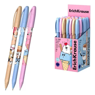 ErichKrause U-108 Yummy Bolígrafo con Capuchón, Trazo 0.3mm, Tinta Baja Viscosidad, Color Azul