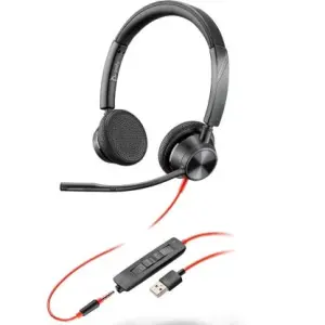 HP POLY AURICULARES BLACKWIRE 3325 DIADEMA BINAURAL C/ MICRÓFONO CONTROL DE VOLUMEN CABLE USB+JACK 3,5MM CON CERTIFICACIÓN MICROSOFT NEGRO
