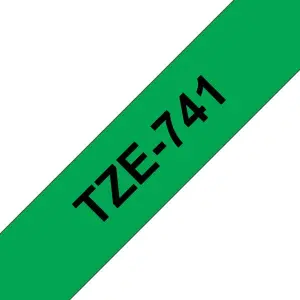 Brother TZe741 Cinta Laminada de Etiquetas 18mm Texto Negro sobre Fondo Verde 8m