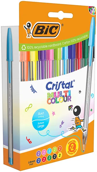 Bic Cristal Multicolour Pack de 20 Bolígrafos de Bola 1.6mm Tinta Aceite Colores Surtidos