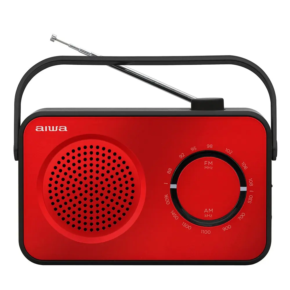 Aiwa R-190RD Radio Vintage AM/FM con Altavoz de 4" y Jack 3.5mm Color Rojo