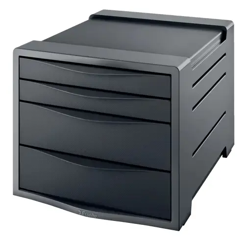 Esselte Europost Vivida Buc De 4 Cajones - 2 Medidas De Cajon - Deslizamiento Suave - Base Con Goma Antideslizante - Color Gris/Negro