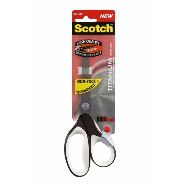 Scotch Tijeras De Titanio 20Cm - Antiadherentes - Mango Ergonomico Tacto Suave - Color Blanco/Negro