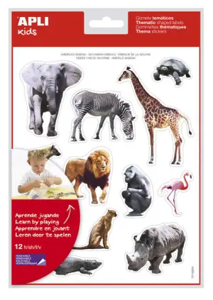 Apli Gomets Temáticos Animales Sabana - 144 Adhesivos Removibles para Habilidades Motoras