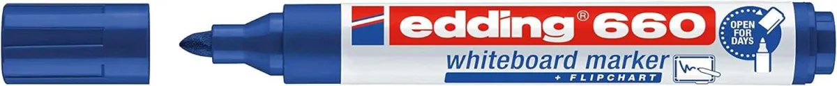 Edding 660 Rotulador Para Pizarra Blanca - Punta Redonda - Trazo Entre 1.5 Y 3 Mm. - Tinta Pigmentada - Recargable - Borrable En Seco - Color Azul