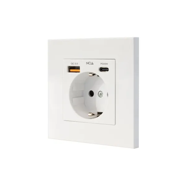 Nanocable Roseta Base De Enchufe De Pared Empotrable Tipo Schuko - 1Xusb-A Qc 3.0, 1Xusb-C Pd - 3.4A - Color Blanco