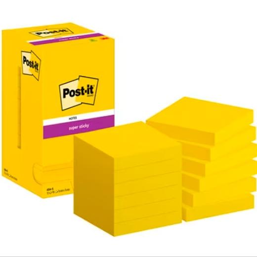 Post-It Bloc Notas Adhesivas 654 Super Sticky 90H 76X76 Ultra Amarillo Paquete 12 Ud